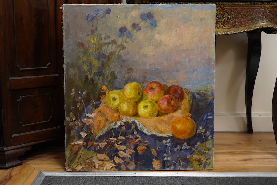 Mikhail Alexandrovich Shaposhnikov (Ukranian, b.1909), oil on canvas, Still life of apples, signed, 69 x 63cm, unframed. Condition - fair to good